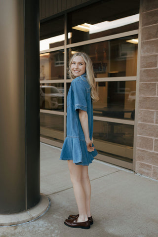 Ruffle Hem Denim Dress