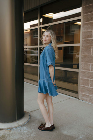 Ruffle Hem Denim Dress