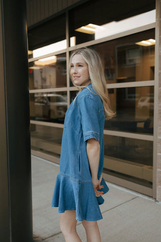 Ruffle Hem Denim Dress