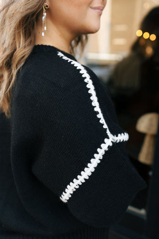 Contrast Stitch Sweater, Black/Cream