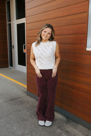 Corduroy Patch Pants, Burgundy