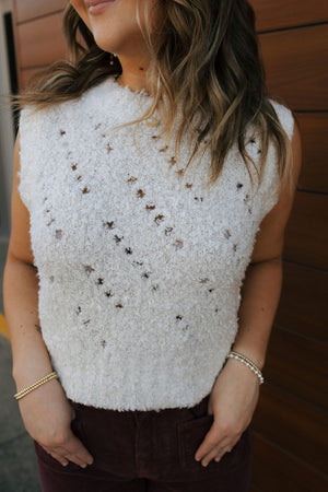 Textured Sweater Vest, Ecru