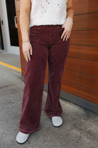 Corduroy Patch Pants, Burgundy *final sale*