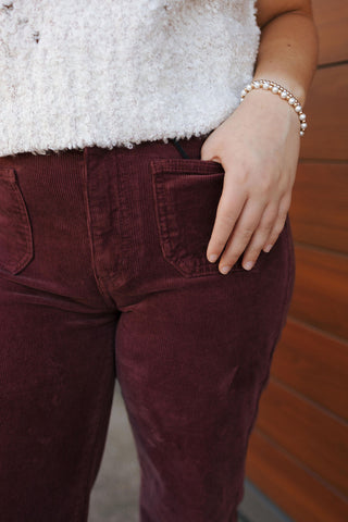 Corduroy Patch Pants, Burgundy *final sale*