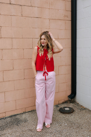 Tie Front Sleeveless Cardigan, Red