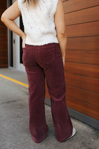 Corduroy Patch Pants, Burgundy *final sale*