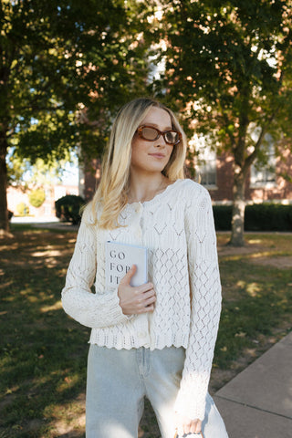 Crochet Button Cardigan, Ivory *final sale