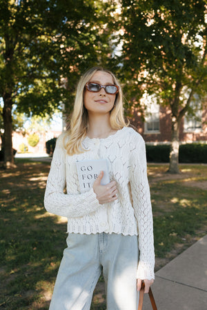 Crochet Button Cardigan, Ivory