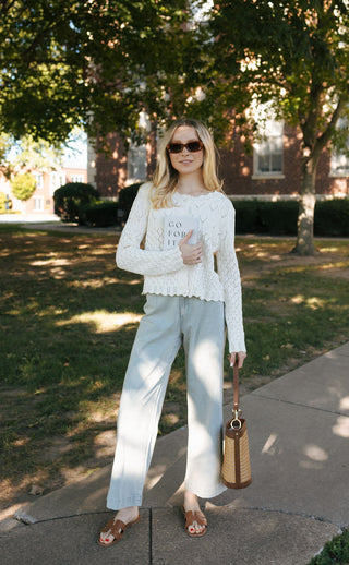 Crochet Button Cardigan, Ivory *final sale