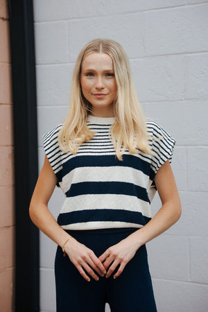 Stripe Sweater Top, Navy