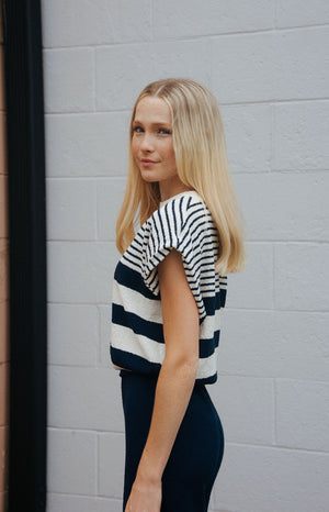 Stripe Sweater Top, Navy