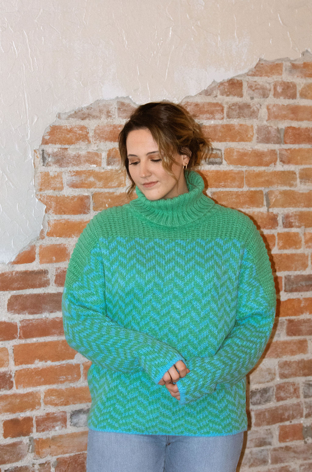 Chevron Knit Sweater, Green