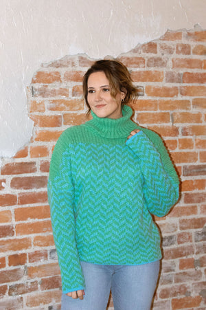 Chevron Knit Sweater, Green
