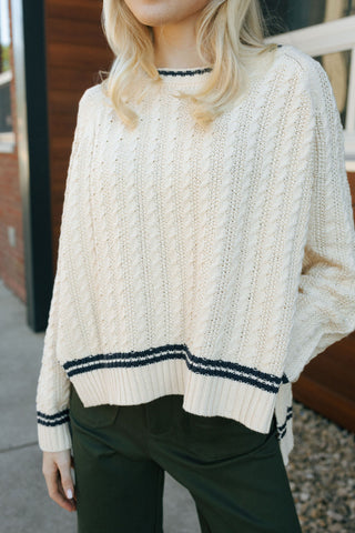 Cable Contrast Sweater, Navy