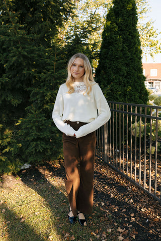 Lace Top Sweater, Ivory