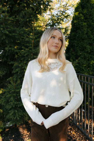 Lace Top Sweater, Ivory *final sale