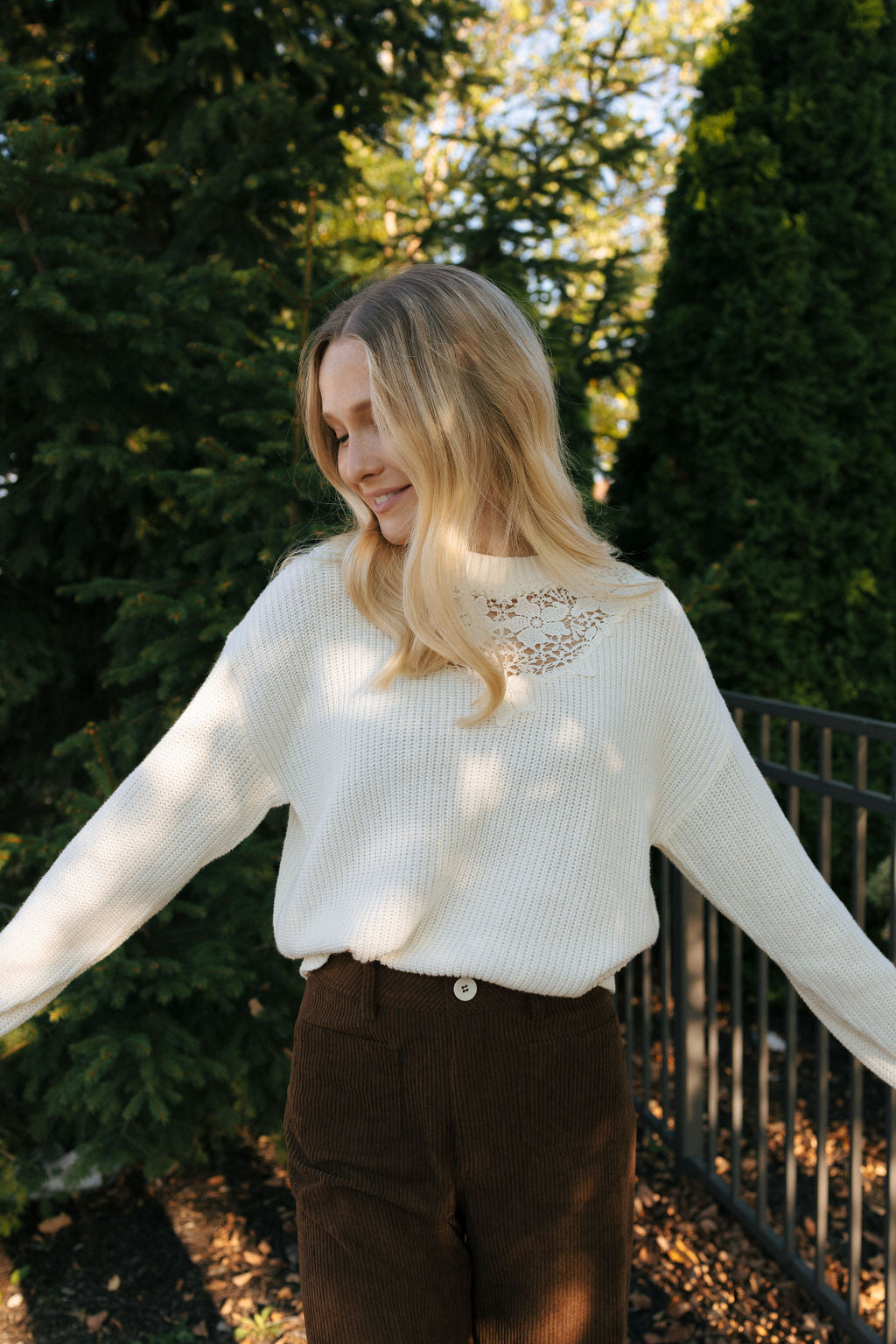 Lace Top Sweater, Ivory