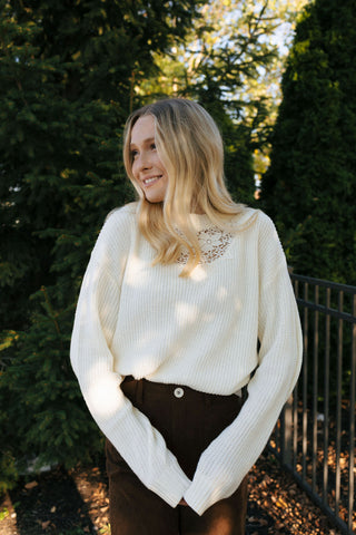 Lace Top Sweater, Ivory *final sale