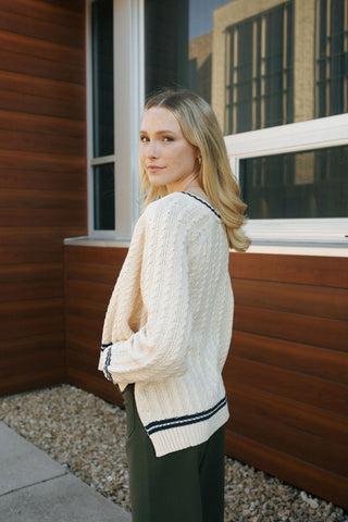 Cable Contrast Sweater, Navy