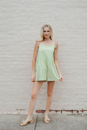 Embroidered Romper, Green