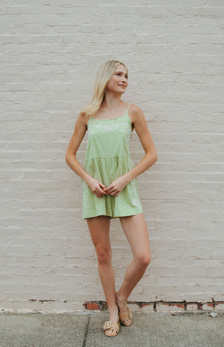 Embroidered Romper, Green *final sale