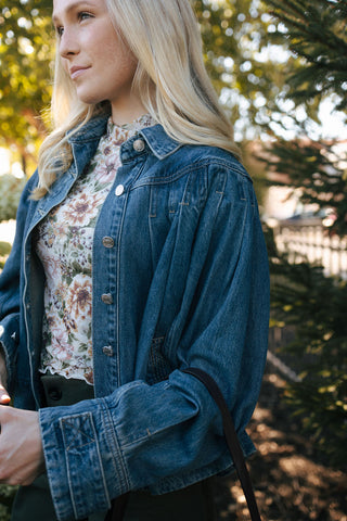 Pleated Denim Jacket