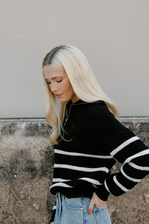 Striped Half Zip Sweater, Black
