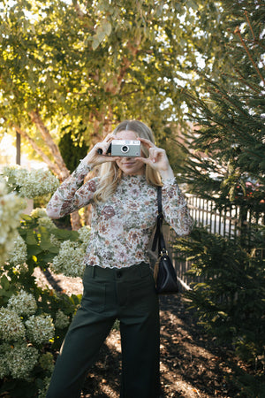 Mesh Floral Top, Cream