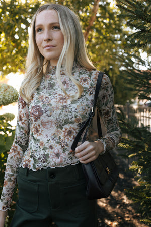 Mesh Floral Top, Cream