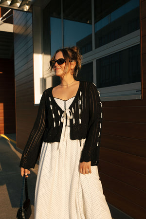 Open Crochet Cardigan, Black