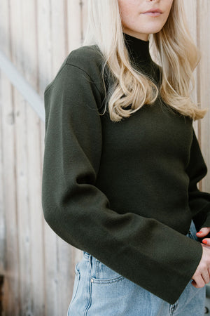 Pointed Hem Line Sweater, Olive