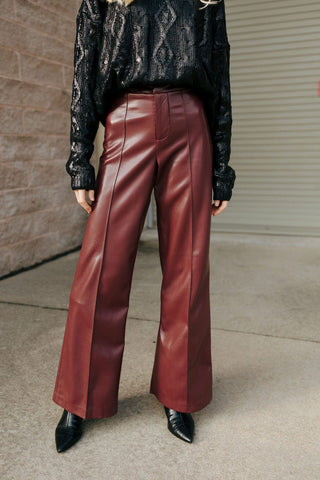 Faux Leather Burgundy Pants