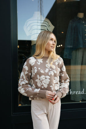 Floral Sweater, Taupe