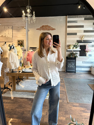 Calla Crinkle Button Up, White