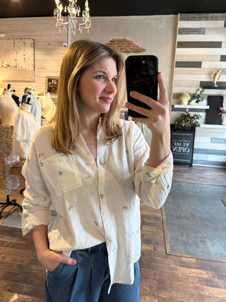 Willow Shirt, Ivory Blue Floral