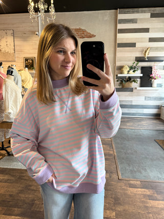 Stella Stripe Mock Neck, Blue/Pink