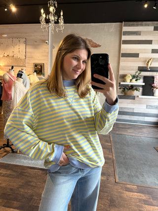 Stella Stripe Mock Neck, Blue/Lemon