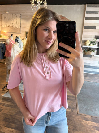 Delia Henley Crop Tee, Lt Pink
