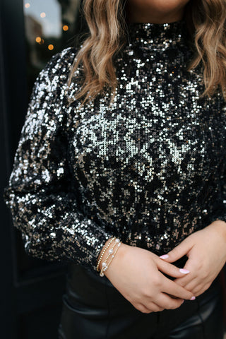 Sequin Mock Neck Top