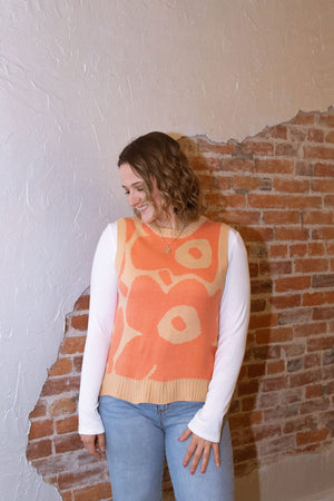 Floral Sweater Vest, Coral Apricot