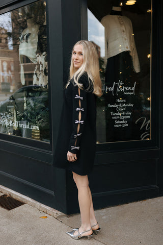 Bow Sleeve Mini Dress, Black *final sale