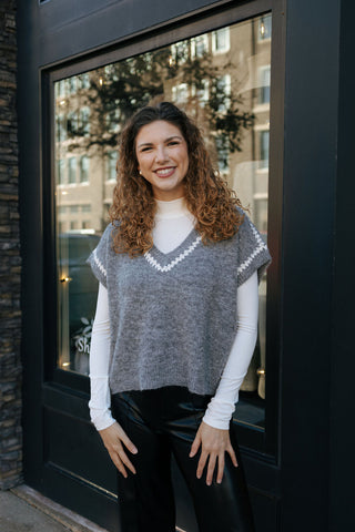 Embroidered Sweater Vest, Gray