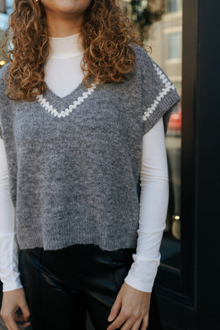 Embroidered Sweater Vest, Gray