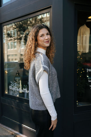 Embroidered Sweater Vest, Gray