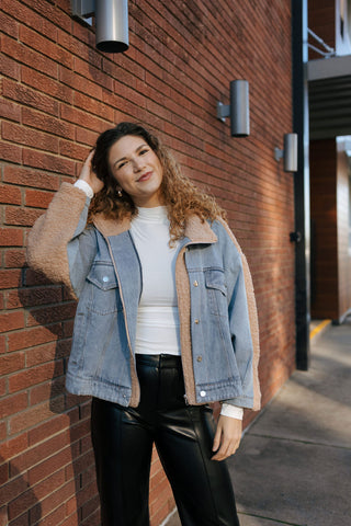 Mocha Sherpa Denim Jacket