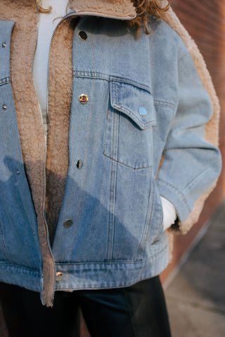 Mocha Sherpa Denim Jacket