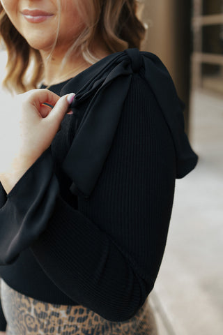 Ruffle Bow Sweater, Black * final sale