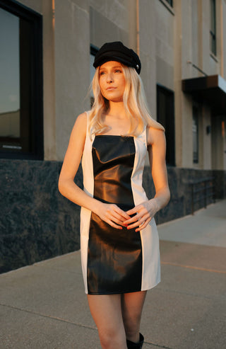 Faux Leather Colorblock Dress *final sale