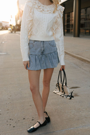 Bubble Hem Denim Skirt