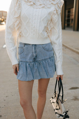 Bubble Hem Denim Skirt